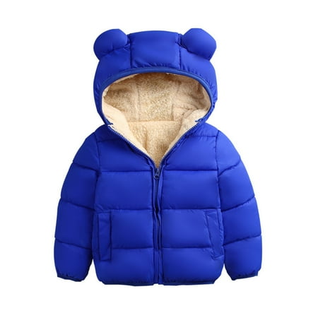 

Qtinghua Infant Toddler Baby Boy Girl Hooded Coat Cute Ear Long Sleeve Zipper Jacket Winter Warm Outerwear Tops Royal Blue 3-6 Months