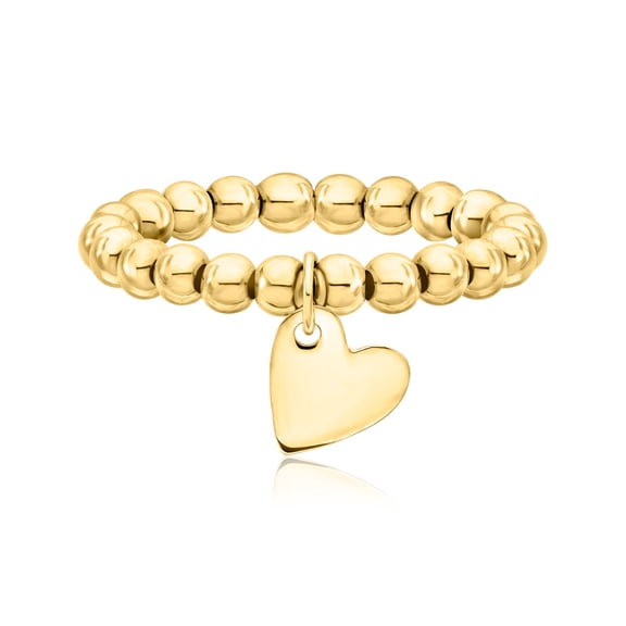 Pure Collection by Ross-Simons 3mm 14kt Yellow Gold Bead Stretch Ring With Heart Charm, Women's, Adult