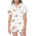 thumbnail image 3 of XDZJLR Tenues pour Fillettes, Ensembles de Pyjamas 2 Pcs Imprimé Graphique Manches Courtes Chemise à Boutons Shorts Ensemble de Pyjama Respirant Mode Urbaine, 10-11 Ans, 3 of 7