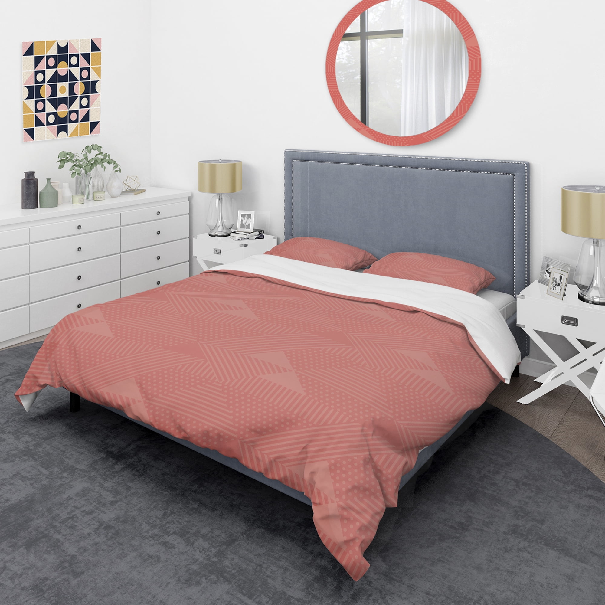 Designart 'Triangual Retro Coral Pattern' Mid-Century Modern Duvet Cover Set