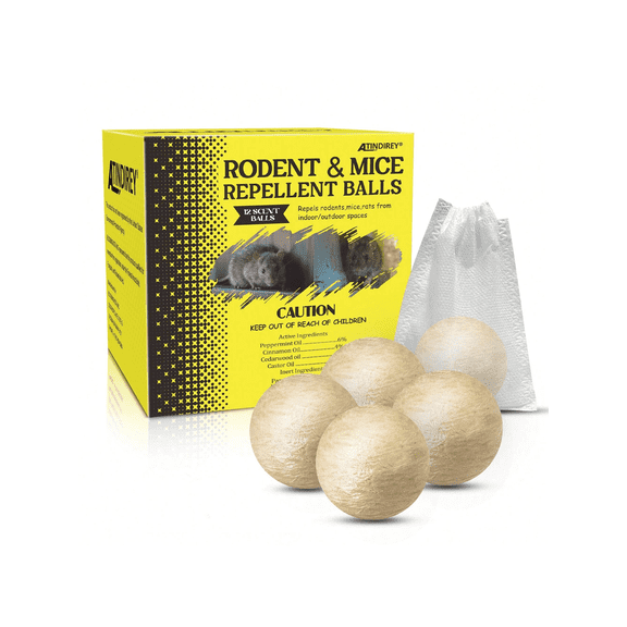 [Natural and Pet-Safe] Powerful Rodent Repellent Balls, 60-Day Long-Lasting Formula, Essential for Kitchen and Garage, 12 Pieces