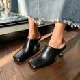 thumbnail image 5 of Women’s Leather Square Toe Mule Heels, Gold Metal Heel Slip On Backless Dress Slides Soft Anti-Slip Walking Mules Black 6.5(37), 5 of 9