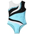 thumbnail image 3 of YONGHS Girls Kids Sleeveless Gymnastics Leotards Rhinestone Color Block Metallic Ballet Dance Bodysuit Blue 6, 3 of 5
