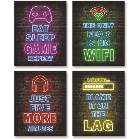 CCOCC 4Pcs Game Room Decor Esports Style Gamer Room Decor for Boys Game Poster Boys Room Decor Neon Effect Style1