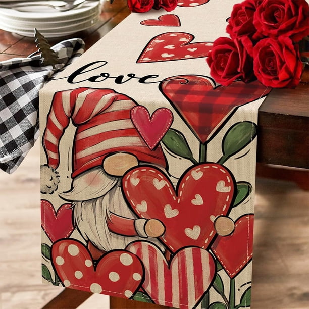 CaiYueKe Valentine's Day Table Runner Heart Themed Dining Table Decor for Wedding Anniversary Party Decoration Romantic Dinner Tablecloth Home Living Room Kitchen Decorations