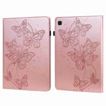 Dteck Case for Samsung Tab A7 Lite 8.7 inch 2021 Model Case (SM-T225/T220) with Elastic Band Card Pockets Stand Embossed Butterfly Vintage Shockproof PU Leather Folio Magnetic Cover, Pink Butterfly
