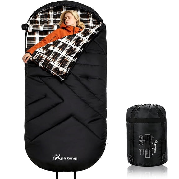 XplrKamp Camping Sleeping Bag for Adults, XL Oversized Flannel Sleep Bags for 3 Seasons Cold & Warm Weather, Extra Wide for Big & Tall, Lightweight