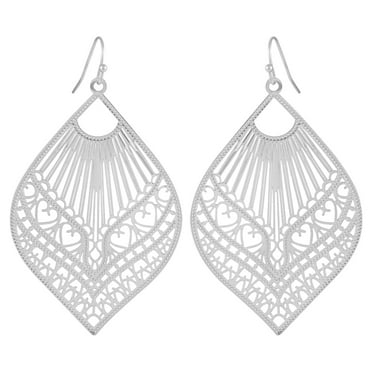 Time and Tru Women's Silver Tone Filigree Drop Earrings