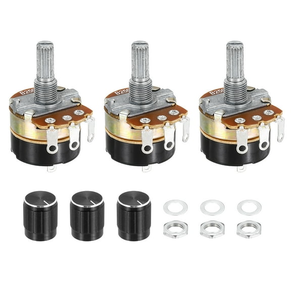 Uxcell 3 Pack WH138 Potentiometer 250K Ohm Single-Joint Variable Resistors 3 Terminals Linear Taper Rotary with Knob Cap