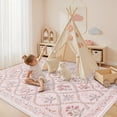 thumbnail image 2 of 5x7ft Area Rug, Blush Pink Boho Cute Floral Rug for Bedroom, Washable Large Soft Non-Slip Low-Pile Carpet or Living Room Playroom Dorm, Pink Multi, 2 of 7