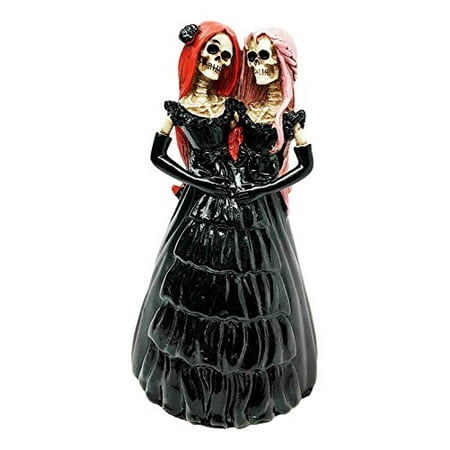 Denim Days Figurine - Conjoined Skelamese Twin Skeleton Figurine Dark Sisterhood Skull Day Of The Dead