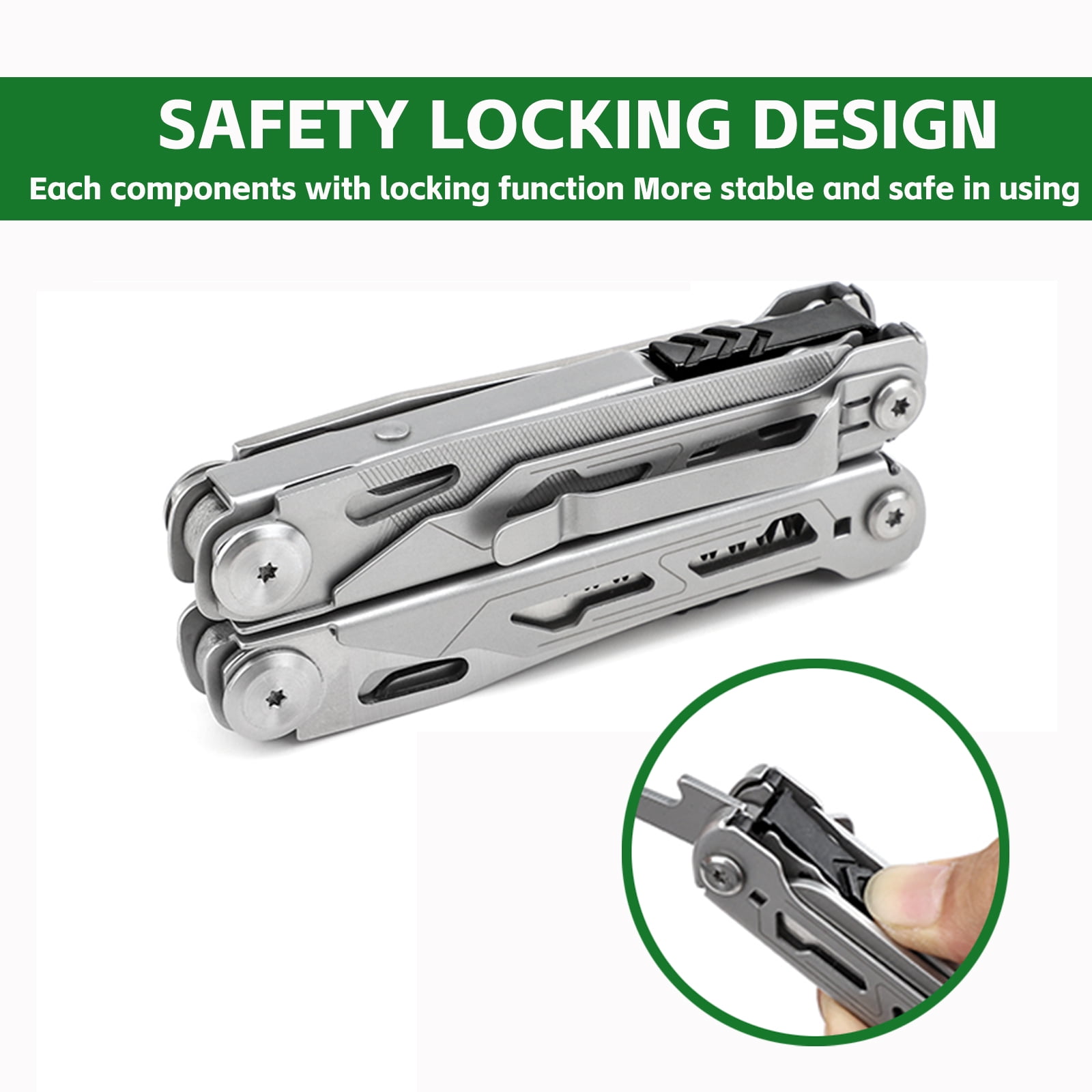 Multitool with Pocket Knife, 28-in-1 Stainless Steel Needle Nose Pliers with Screwdrivers, Self-locking Multi tool EDC Gear with Sheath, Ideal for Survival, Outdoor, Camping