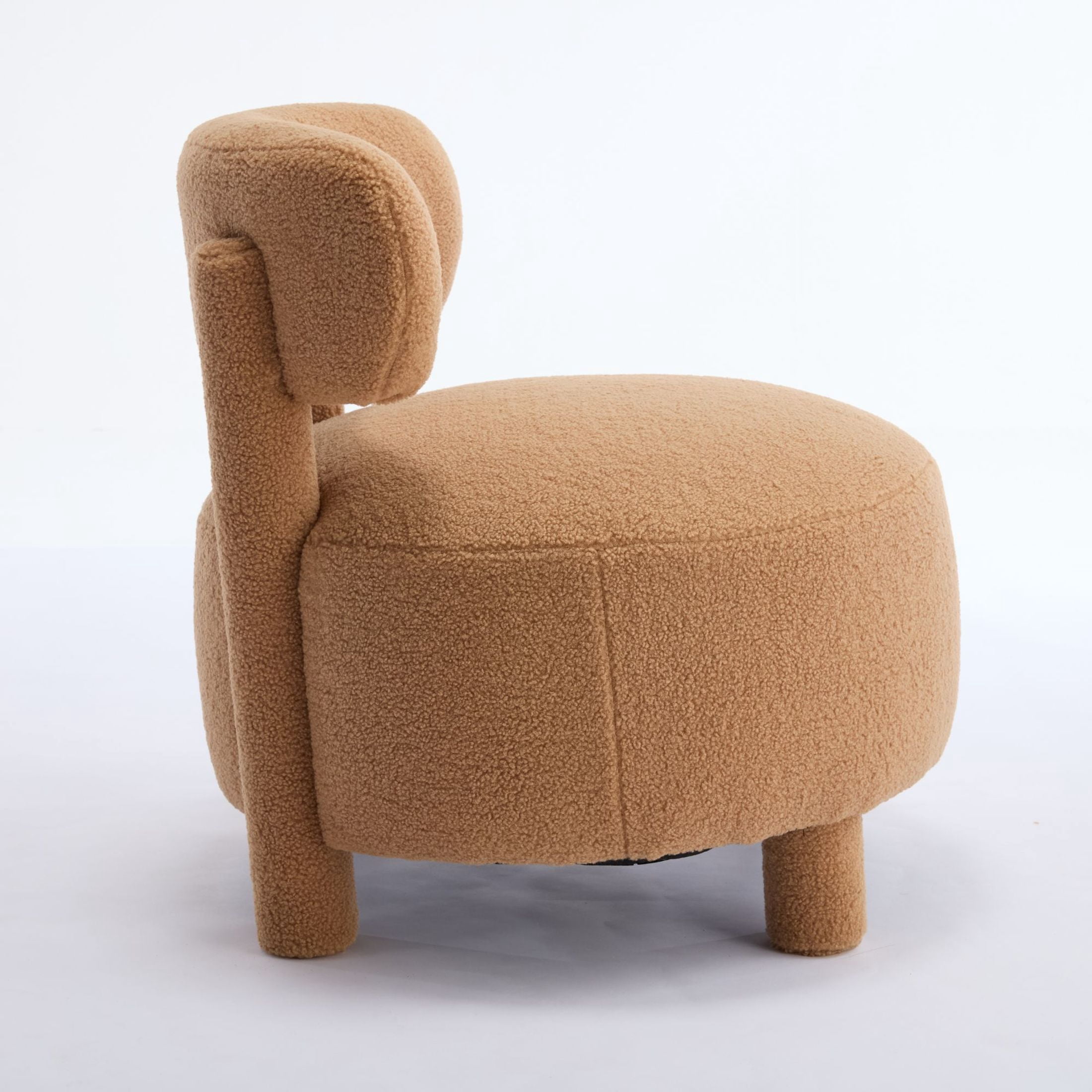 Noble House Dorell Teddy Upholstered Dining Chair, Wooden Frame Reading Side Chair with Curved Backrest, Khaki