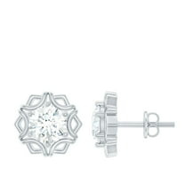 Rosec Jewels Lab Grown Diamond Studs - Vintage Style 2 Carat Diamond Earrings with Screw Back (6 mm, EF-VS Quality), 10K White Gold