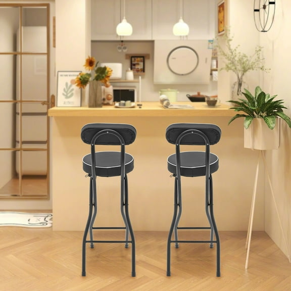 PEAKORA2pcs Black Counter Stool Bar Stool Portable Folding Kitchen Dining Chair