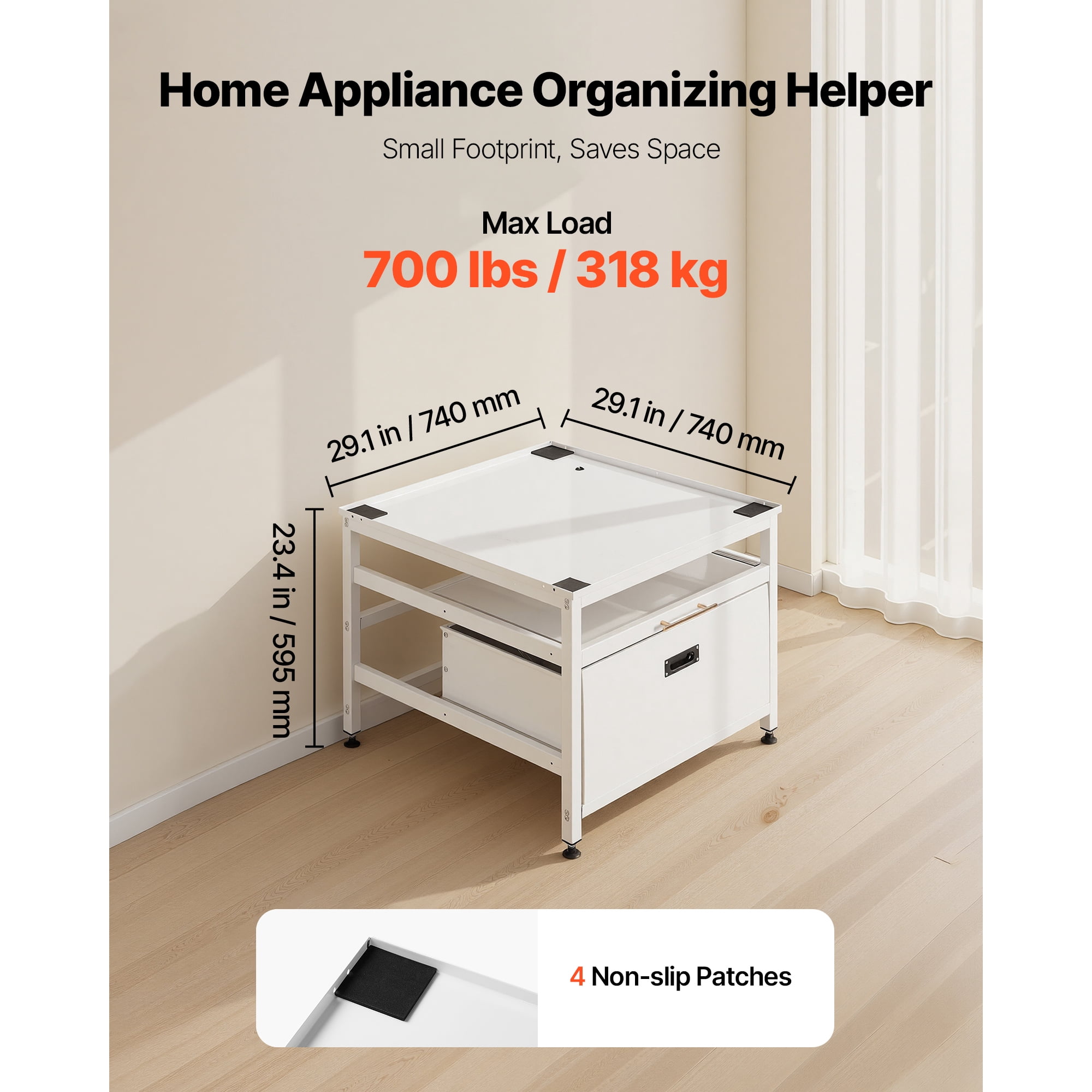 KFFKFF Laundry Pedestal, 23-inch Height, 29 x 29-inch Stand for Washer and Dryer with Pull-out Tray and Storage, 700 lbs Capacity, Non-Slip Feet, Universal Fit, White