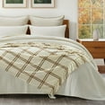 thumbnail image 6 of EVERGRACE Plaid Chenille Throw Blanket for Couch, Super Soft Cozy Decorative Windowpane Grid Plaid Throw with Tassels, Lightweight Chenille Knit Throw for Bed Sofa Gift, Cream & Beige 60"x80", 6 of 8