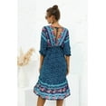 thumbnail image 3 of V Neck Mixed Print Asymmetrical Hem Bohemian Style Dress for Women, 3 of 3