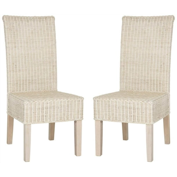Arjun Wicker Dining Chair in White Washed Set of 2