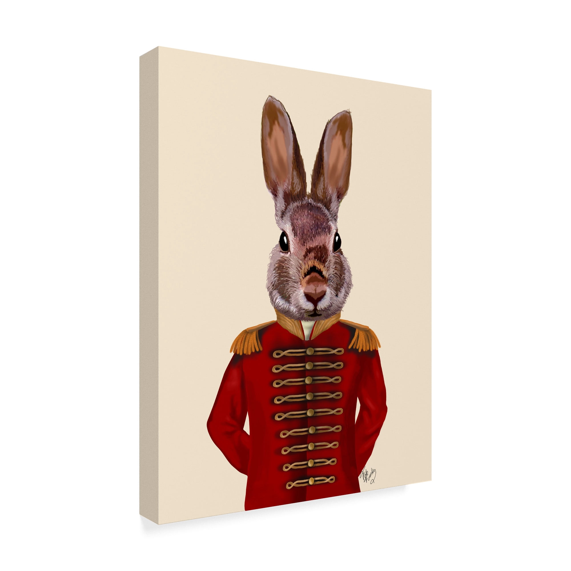 Trademark Fine Art 'Military Rabbit in Red' Canvas Art by Fab Funky