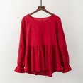 thumbnail image 2 of Blusa vintage de mujer Jacquard con cuello en O Mangas largas Volantes Dobladillo acampanado Suelto Abanopi Rojo/Medio, 2 of 7