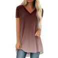 thumbnail image 2 of Summer Short Sleeve Tunic Long Tops for Women Trendy Plus Size Flowy Shirts Casual V Neck Smocked Floral Blouses 2024 Coffee Fashionable top, 2 of 5