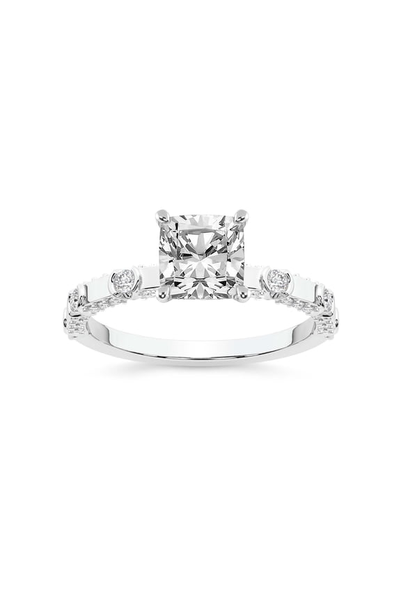 IGI Certified 4 Carat Cushion Shape Lab Grown Diamond Engagement Ring | 14K White Gold | Majestic Love Diamond Accent Ring | FG-VS1-VS2 Quality Friendly Diamonds