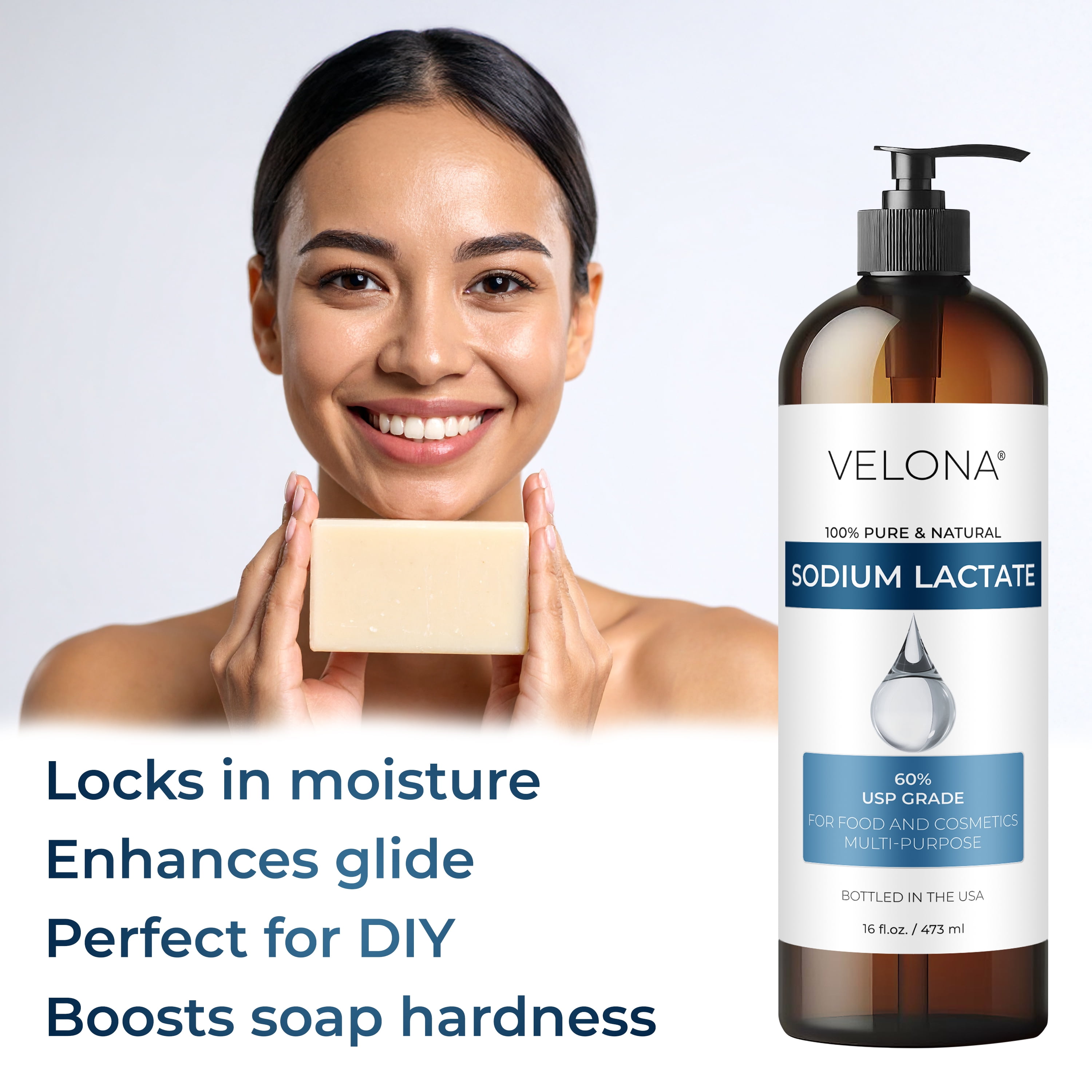 Sodium Lactate 60% - 32 Fl Oz | USP Grade Natural Preservative | For Soap Making & Lotions | Harder Bar of Soap, pH Regulator, Glycerin substitute, Provides and Keep Moisture