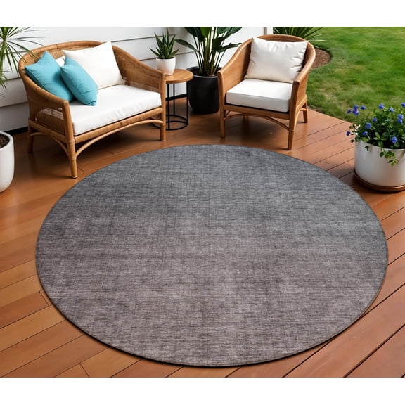 HomeRoots 577369 8 ft. Round Ombre Washable Indoor & Outdoor Area Rug, Gray, Charcoal & Brown