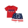 thumbnail image 2 of Aojekbee Baby Boy 4th of July Outfits, Short Sleeve Letter Embroidery Tops + Elastic Waist Striped Shorts Toddler Independence Day Set, 2 of 10