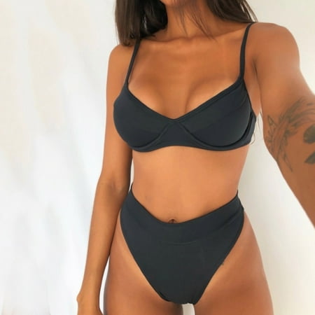 IDALL Bikini Sets Bathing Suit Women Sexy Printing Two Piece Bikini Set Push Up Bathing Swimwear High Waist Thong Bikini Sets High Waisted Bikini Sets Sexy Bikini Black L