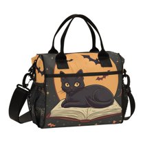 FORMRS Insulated Lunch Bag Unisex Large Capacity with Shoulder Strap, Orange Halloween Cat