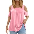 thumbnail image 1 of Liquidation Staron Hauts d'Été pour Femmes à Épaules Plissées, Tunique Grande Taille, Manches Courtes, Col Rond, Blouses Amples et Confortables, Cadeau pour Maman, Rose 4TG, 1 of 2