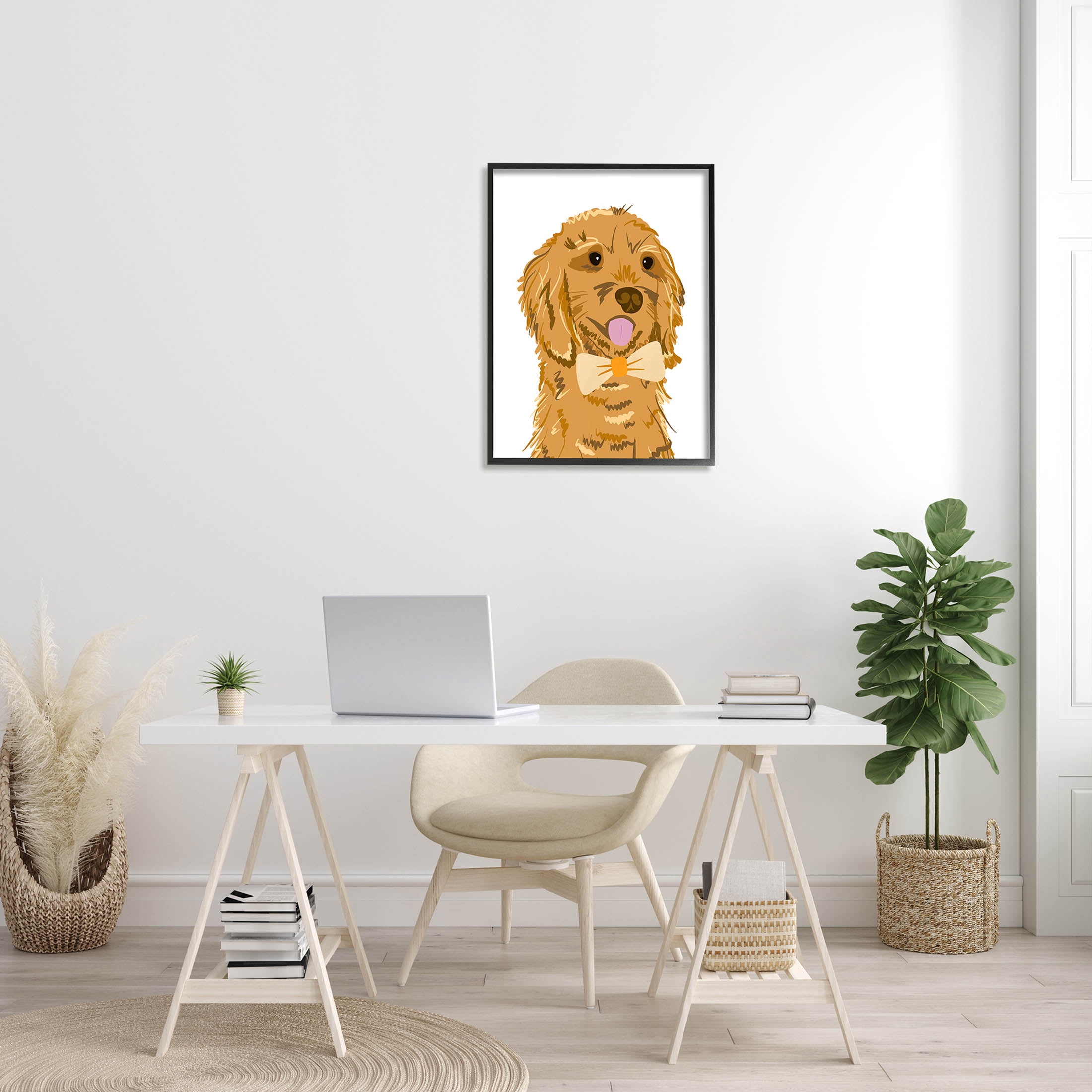 Golden Retriever Puppy Bowtie Pet Animals & Insects Graphic Art Black Framed Art Print Wall Art