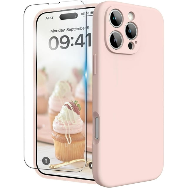 KOMI for iPhone 16 Case, Liquid Silicone Case with Camera Protection Soft Gel Rubber Cover with Microfiber Lining Shockproof Protective Phone Case for iPhone 16 6.1", Chalk Pink