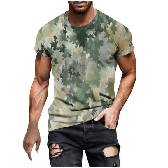 Men's Camouflage T-Shirt Sports Fitness Short Sleeve Military Camo Crewneck Vintage Shirt Outdoor Novelty Breathbale Pullover Tees