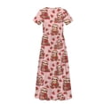 thumbnail image 6 of Uourmeti Girls Summer Dress Pink Sloth Strawberry Print Short Sleeve Round Neck Flowy Tiered Casual Long Maxi Dress with Pockets, Size 7-8 Years, 6 of 7