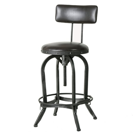 Noble House Brason Brown Leather Bar Stool with (Best Guitar Stool With Backrest)
