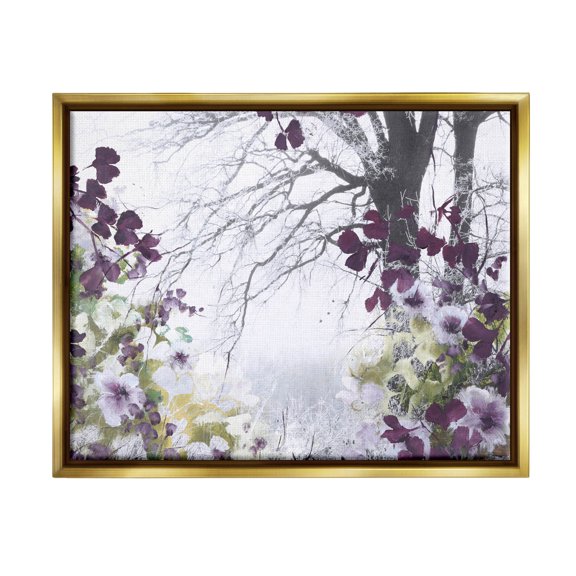 Stupell Industries Vivid Purple Woodland Blooms Photograph Metallic Gold Floating Framed Canvas Print Wall Art, Design by Design Fabrikken