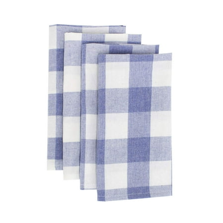 

Fennco Styles Country Buffalo Check Soft Cloth Napkins 20 x 20 Inch Set of 4 - Blue Check Dinner Napkins for Everyday Use Picnic Family Gathering Indoor Outdoor Parties and Special Occasion