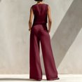 thumbnail image 4 of Szluipve 2 Piece Sets for Women Contrast Stitch 2 Piece Outfits Sleeveless Round Neck Crop Tank Top & High Waist Wide Leg Long Pants Elegant Casual Matching Set with Pockets Wine 2XL, 4 of 9