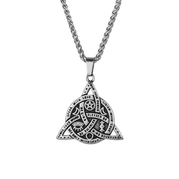 Double Sided Stainless Steel Triple Goddess Triquetra Necklace Celtic Knot Irish Christian Trinity Knot Pendant