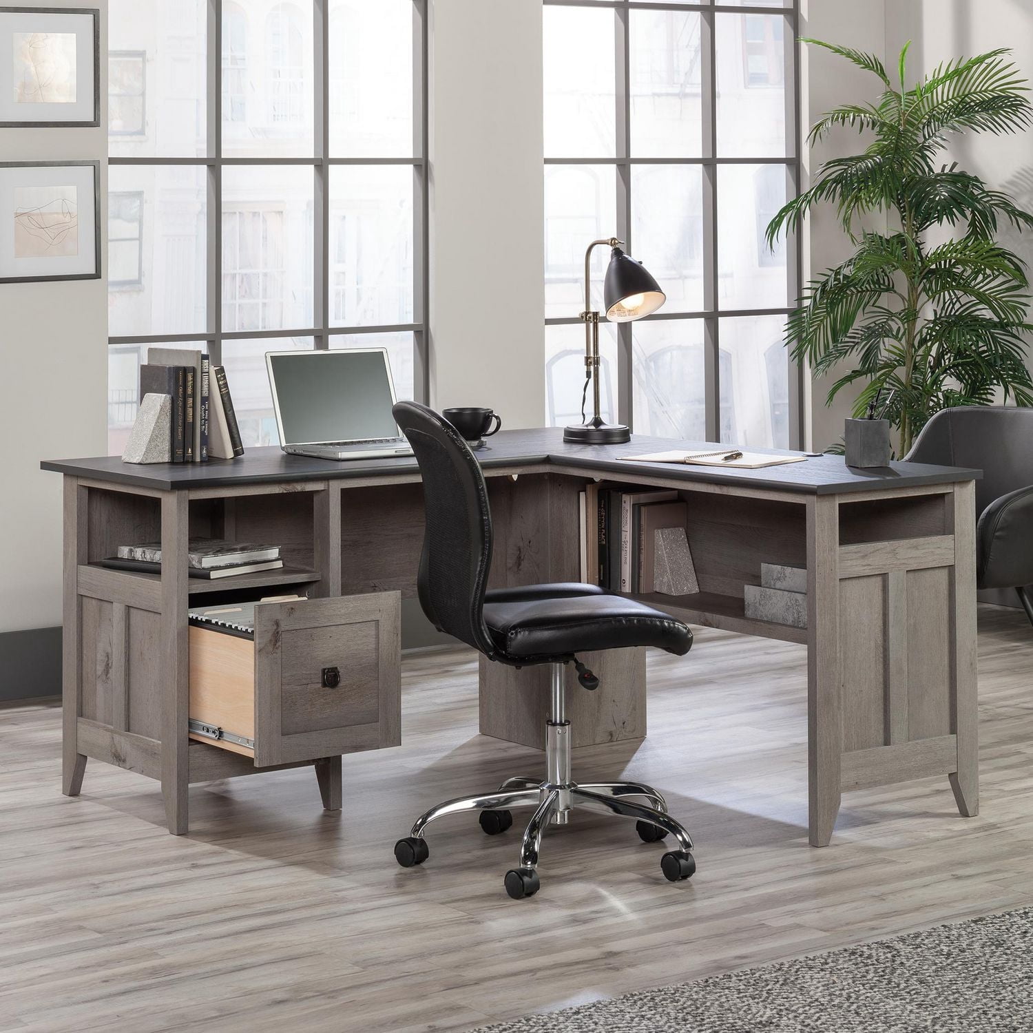Sauder August Hill L-Desk in Mystic Oak Finish