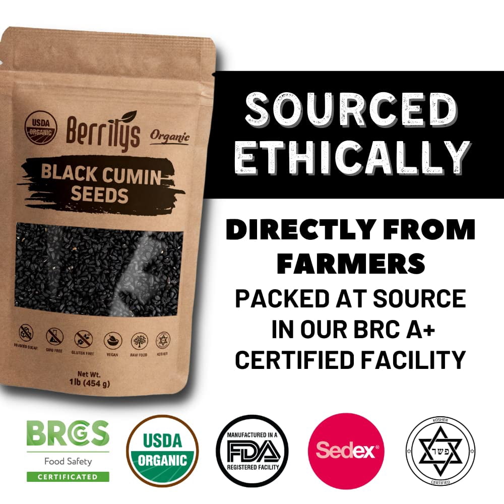 Berrilys Black Seeds, USDA Organic, 2 PACKS (2x16oz), Also Known as Nigella Sativa, Kalonji & Black Cumin Seeds, Used as Spice