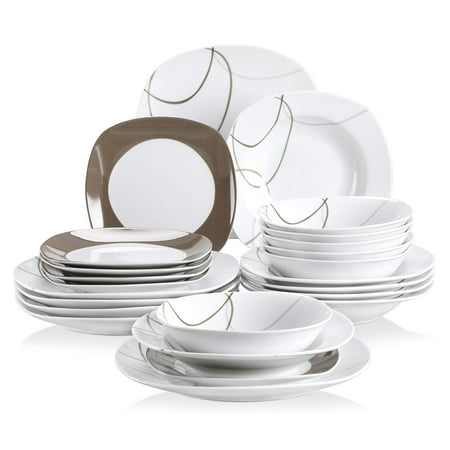 Plates and Bowls Sets for 6, Square Dinnerware Sets, 24 Piece Dish Set ...
