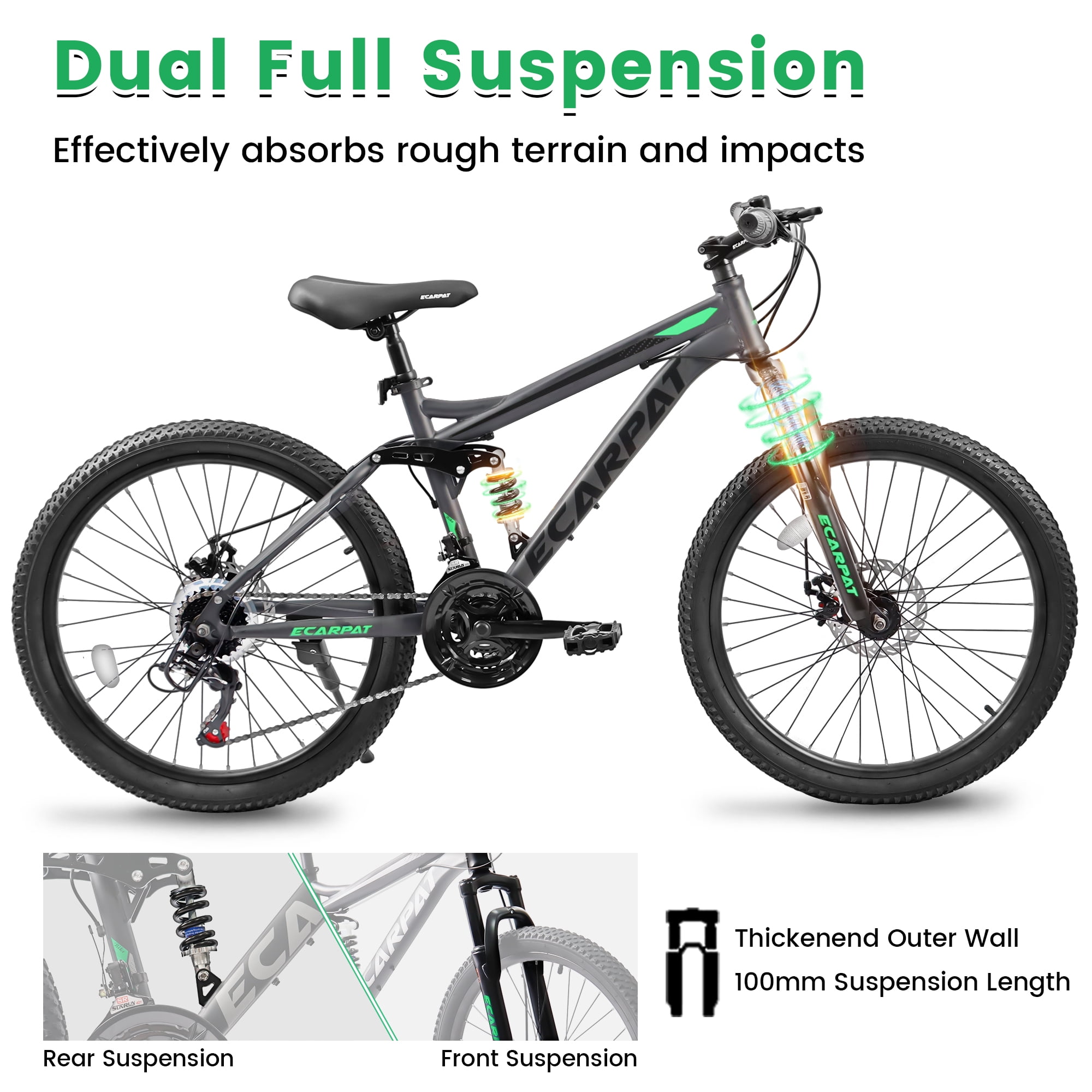 26 Inch Mountain Bike, 21-Speed Disc Brake, Front Fork Rear Shock Absorber Carbon Steel Frame Mountain Bike, Mens Womens Trail Commuter City Bicycles