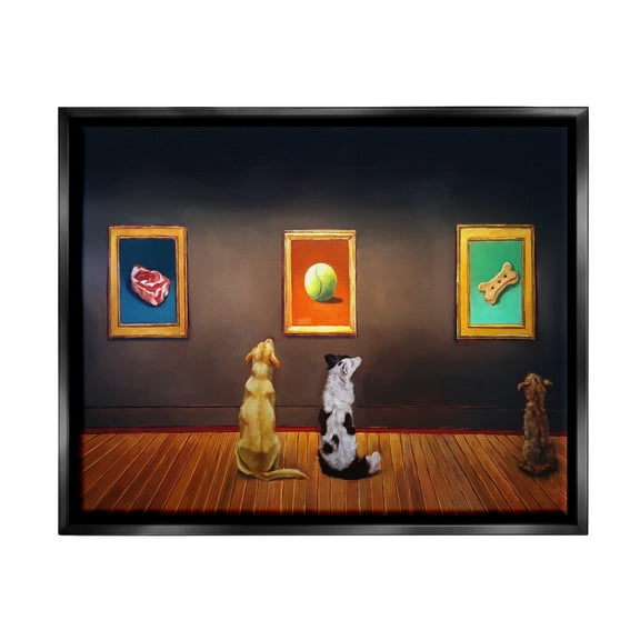 Stupell Funny Dog Museum Gallery Animals Animals & Insects Painting Black Floater Framed Art Print Wall Art