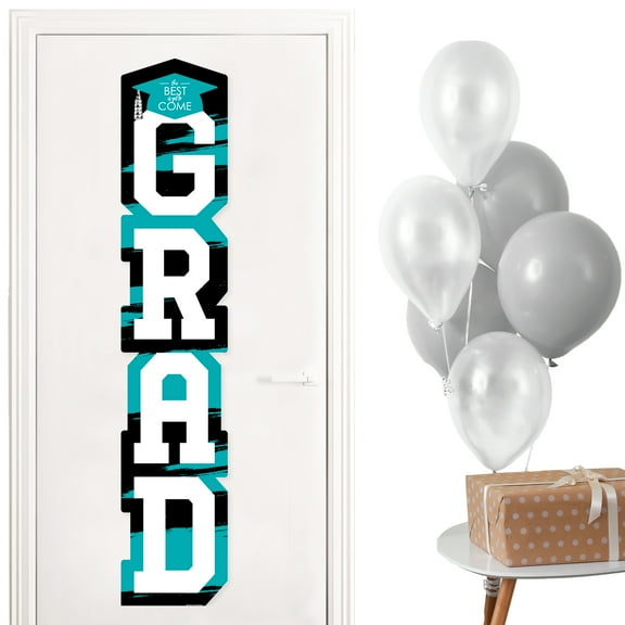 Big Dot of Happiness Teal Graduation Banner - Vertical Shaped Banner Decorations