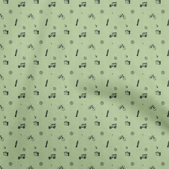 oneOone Cotton Cambric Light Green Fabric Bicycle Diy Clothing Quilting Fabric Print Fabric By Yard 56 Inch Wide