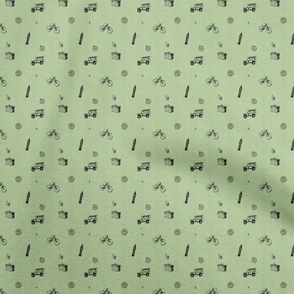 oneOone Georgette Viscose Light Green Fabric Bicycle Fabric For Sewing Printed Craft Fabric By The Yard 42 Inch Wide